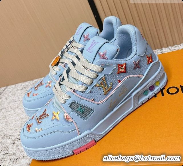 Unique Style Louis Vuitton Louis Vuitton LV Trainer Sneakers in Printed Leather LV073116 Blue 2026