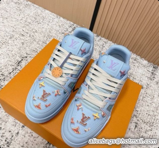 Unique Style Louis Vuitton Louis Vuitton LV Trainer Sneakers in Printed Leather LV073116 Blue 2026