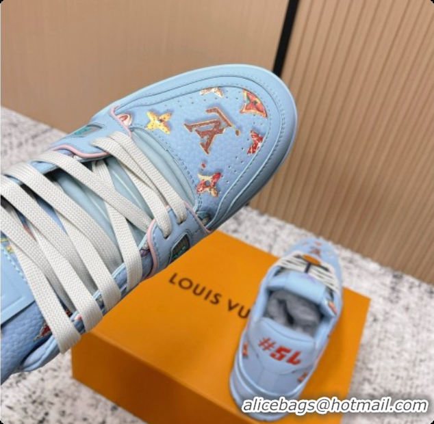 Unique Style Louis Vuitton Louis Vuitton LV Trainer Sneakers in Printed Leather LV073116 Blue 2026