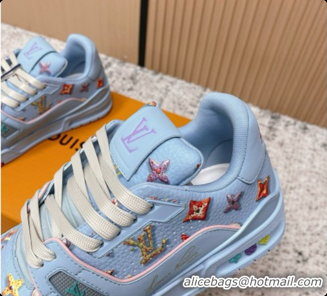 Unique Style Louis Vuitton Louis Vuitton LV Trainer Sneakers in Printed Leather LV073116 Blue 2026