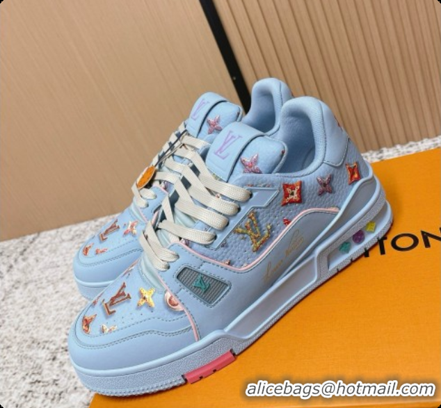 Unique Style Louis Vuitton Louis Vuitton LV Trainer Sneakers in Printed Leather LV073116 Blue 2026