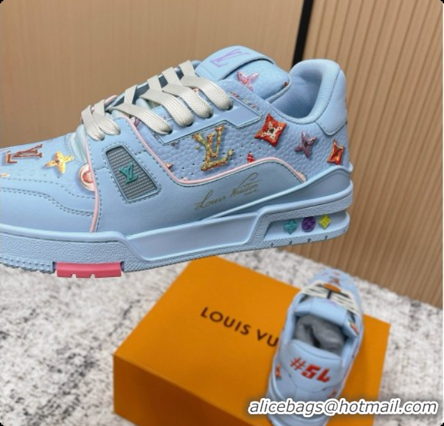 Unique Style Louis Vuitton Louis Vuitton LV Trainer Sneakers in Printed Leather LV073116 Blue 2026