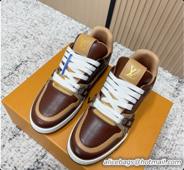 Low Price Louis Vuitton Louis Vuitton LV Trainer Sneakers in Leather LV073119 Dark Brown 2026