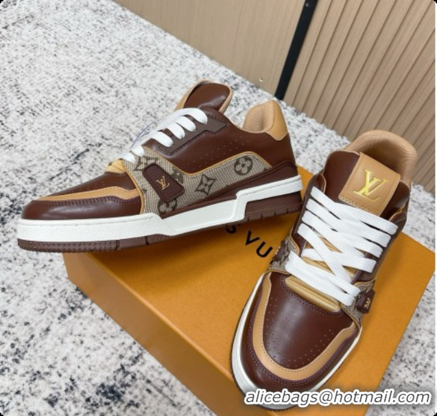 Low Price Louis Vuitton Louis Vuitton LV Trainer Sneakers in Leather LV073119 Dark Brown 2026