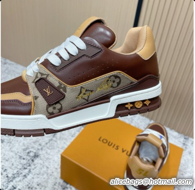 Low Price Louis Vuitton Louis Vuitton LV Trainer Sneakers in Leather LV073119 Dark Brown 2026