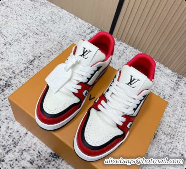 Buy Luxury Louis Vuitton Louis Vuitton LV Trainer Sneakers in Leather LV073120 White/Red 2026