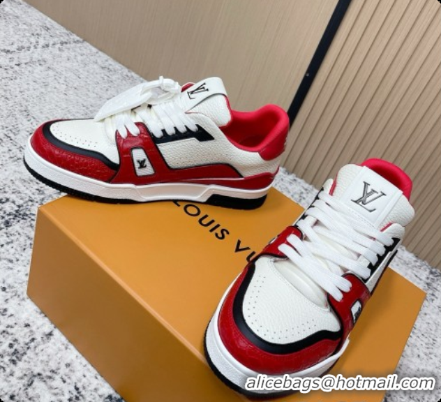 Buy Luxury Louis Vuitton Louis Vuitton LV Trainer Sneakers in Leather LV073120 White/Red 2026