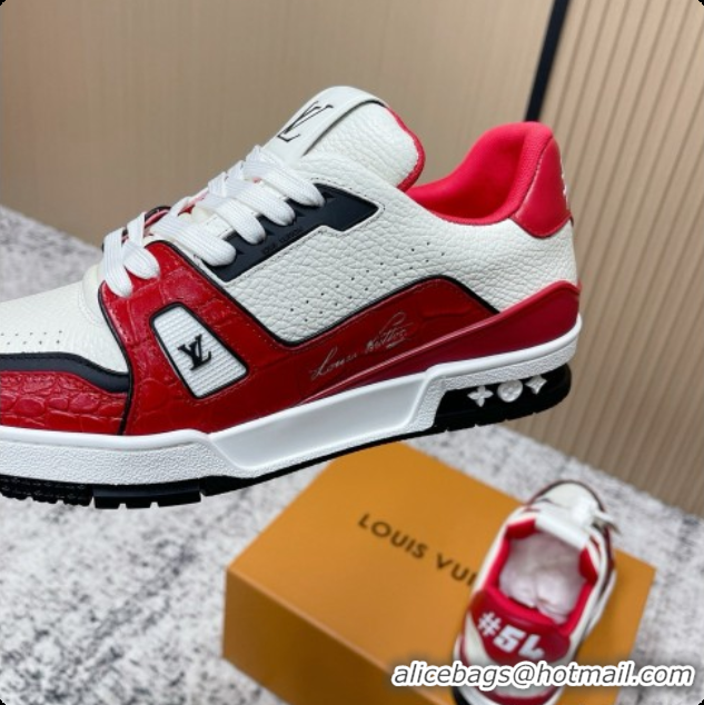 Buy Luxury Louis Vuitton Louis Vuitton LV Trainer Sneakers in Leather LV073120 White/Red 2026