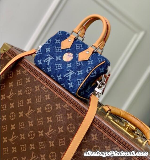 Best Product Louis Vuitton Speedy 18 Bandoulière Bag in Blue Monogram Flowers Denim M27557 2026
