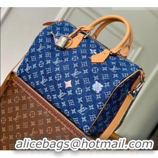 Top Grade Louis Vuitton Speedy 30 Bandoulière Bag in Blue Monogram Flowers Denim M27556 2026