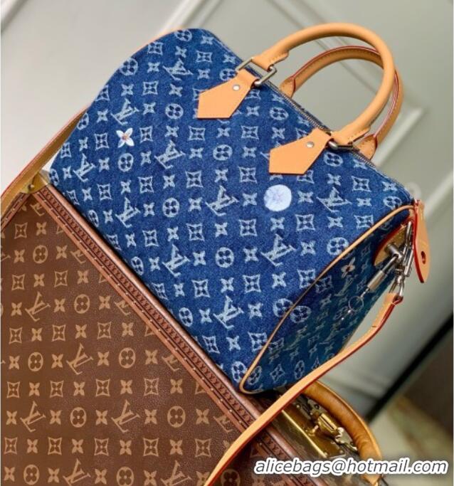 Top Grade Louis Vuitton Speedy 30 Bandoulière Bag in Blue Monogram Flowers Denim M27556 2026
