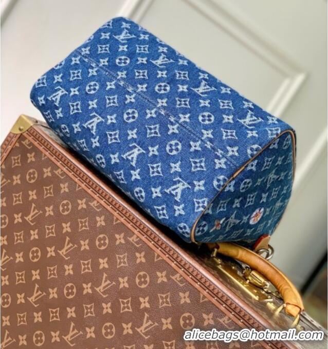 Top Grade Louis Vuitton Speedy 30 Bandoulière Bag in Blue Monogram Flowers Denim M27556 2026