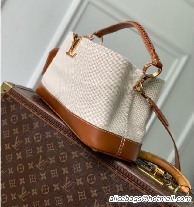 Original Cheap Louis Vuitton Bolsa Capucines Weekender PM Bag in Leather and Canvas M28438 Brown/White 2026