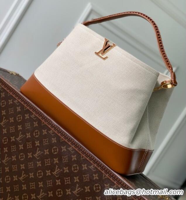 Super Quality Louis Vuitton Bolsa Capucines Weekender Bag in Leather and Canvas M28439 Brown/White 2026