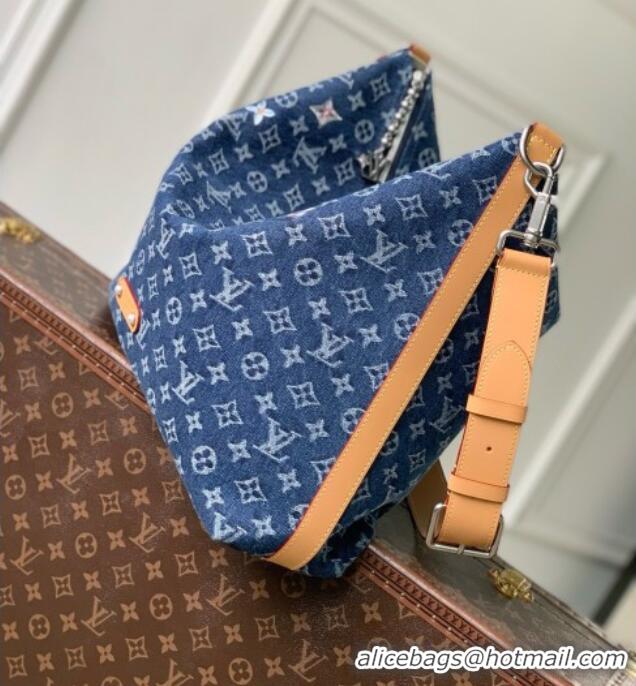 Best Quality Louis Vuitton Vagabond Hobo Bag in Blue Monogram Flowers Denim M27555 2026