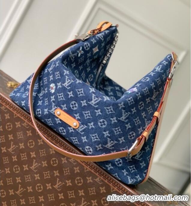Best Quality Louis Vuitton Vagabond Hobo Bag in Blue Monogram Flowers Denim M27555 2026