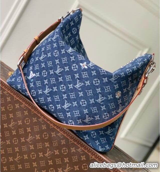 Best Quality Louis Vuitton Vagabond Hobo Bag in Blue Monogram Flowers Denim M27555 2026