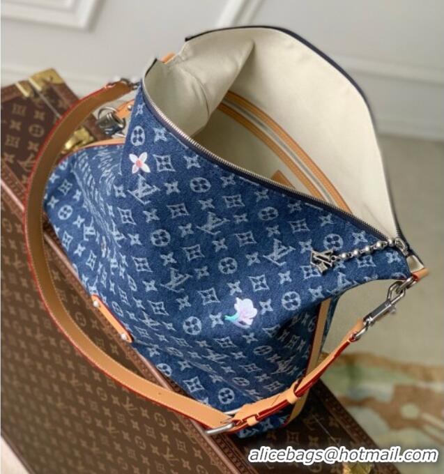 Best Quality Louis Vuitton Vagabond Hobo Bag in Blue Monogram Flowers Denim M27555 2026