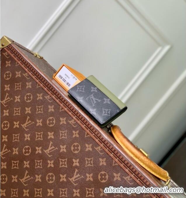 Top Grade Louis Vuitton Pocket Organizer in Monogram Eclipse Canvas M28642 Khaki Green/Black 2026