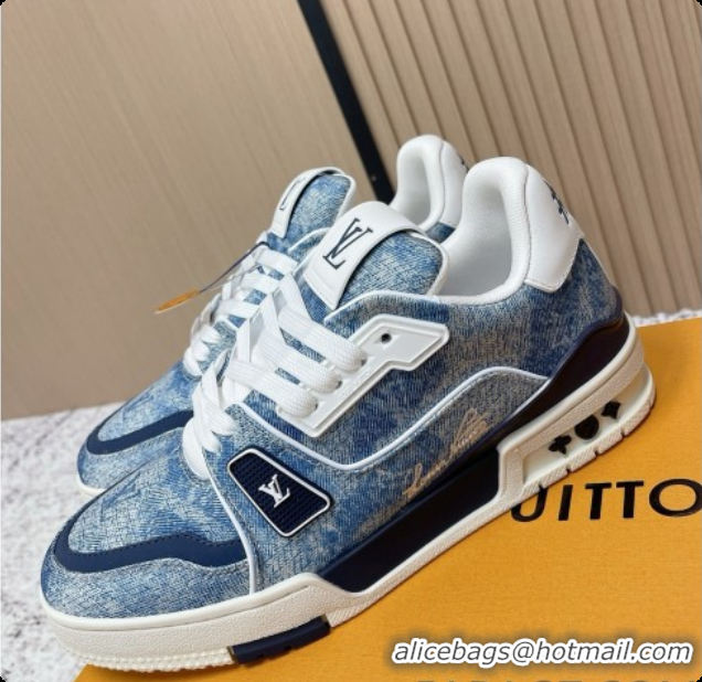 Best Product Louis Vuitton Louis Vuitton LV Trainer Sneakers in Mix of Materials LV073124 Blue 2026