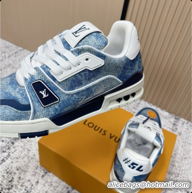 Best Product Louis Vuitton Louis Vuitton LV Trainer Sneakers in Mix of Materials LV073124 Blue 2026