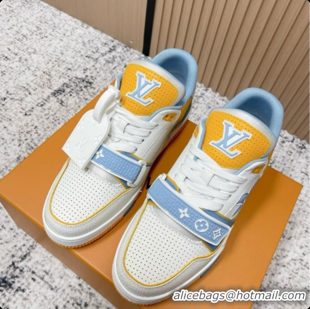 Perfect Louis Vuitton Louis Vuitton LV Trainer Sneakers in Leather LV073126 White/Yellow/Blue 2026