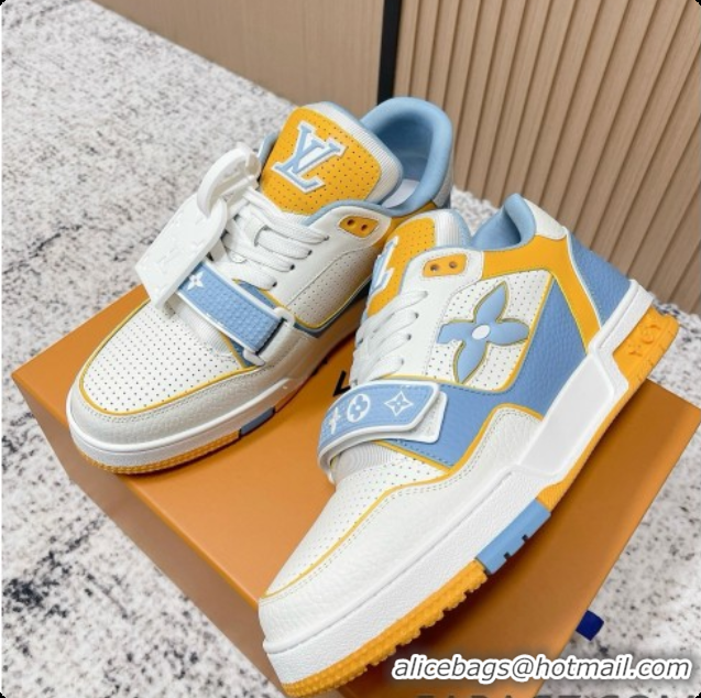 Perfect Louis Vuitton Louis Vuitton LV Trainer Sneakers in Leather LV073126 White/Yellow/Blue 2026