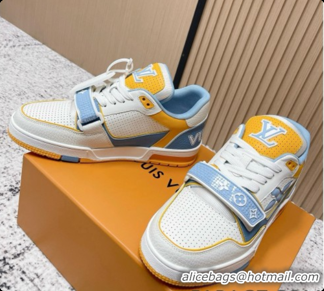 Perfect Louis Vuitton Louis Vuitton LV Trainer Sneakers in Leather LV073126 White/Yellow/Blue 2026