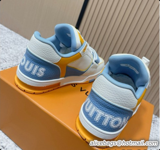 Perfect Louis Vuitton Louis Vuitton LV Trainer Sneakers in Leather LV073126 White/Yellow/Blue 2026
