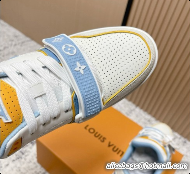 Perfect Louis Vuitton Louis Vuitton LV Trainer Sneakers in Leather LV073126 White/Yellow/Blue 2026