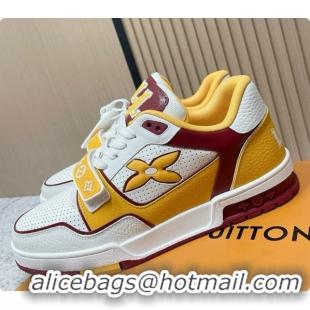 Stylish Louis Vuitton Louis Vuitton LV Trainer Sneakers in Leather LV073127 White/Yellow/Burgundy 2026