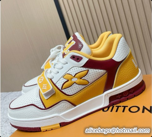 Stylish Louis Vuitton Louis Vuitton LV Trainer Sneakers in Leather LV073127 White/Yellow/Burgundy 2026