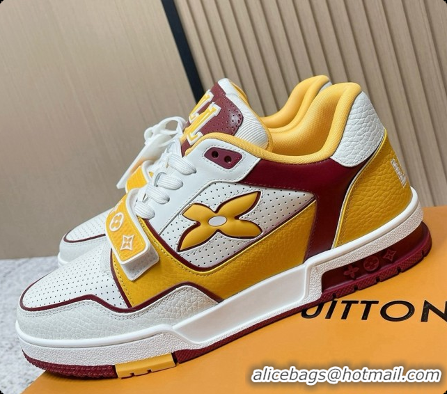 Stylish Louis Vuitton Louis Vuitton LV Trainer Sneakers in Leather LV073127 White/Yellow/Burgundy 2026