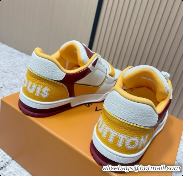 Stylish Louis Vuitton Louis Vuitton LV Trainer Sneakers in Leather LV073127 White/Yellow/Burgundy 2026