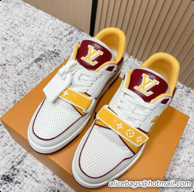 Stylish Louis Vuitton Louis Vuitton LV Trainer Sneakers in Leather LV073127 White/Yellow/Burgundy 2026