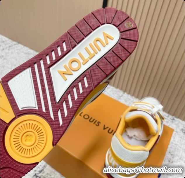 Stylish Louis Vuitton Louis Vuitton LV Trainer Sneakers in Leather LV073127 White/Yellow/Burgundy 2026