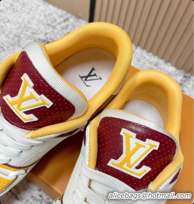 Stylish Louis Vuitton Louis Vuitton LV Trainer Sneakers in Leather LV073127 White/Yellow/Burgundy 2026