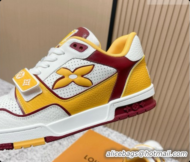 Stylish Louis Vuitton Louis Vuitton LV Trainer Sneakers in Leather LV073127 White/Yellow/Burgundy 2026