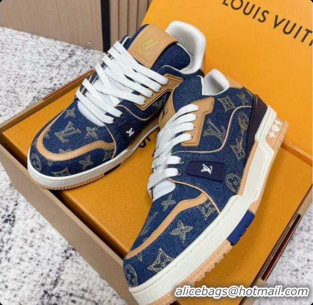 Buy Luxury Louis Vuitton Louis Vuitton LV Trainer Sneakers in Denim LV073128 Blue 2026