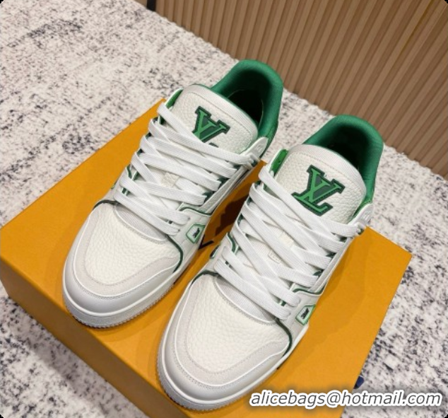 Grade Quality Louis Vuitton Louis Vuitton LV Trainer Sneakers in Leather LV073130 White/Green 2026 