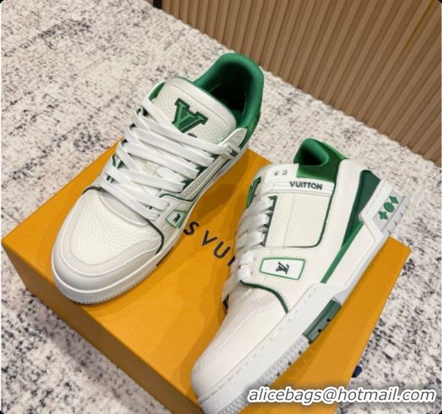 Grade Quality Louis Vuitton Louis Vuitton LV Trainer Sneakers in Leather LV073130 White/Green 2026 