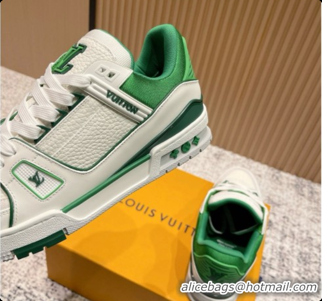 Grade Quality Louis Vuitton Louis Vuitton LV Trainer Sneakers in Leather LV073130 White/Green 2026 
