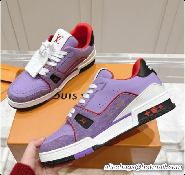 Luxurious Louis Vuitton LV Trainer Sneakers in Leather LV073135 Purple 2026