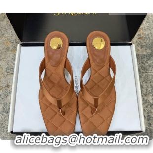 Charming Saint Laurent SIP Slides Sandal In Satin 4.5cm Heel Brown 6073145 2026