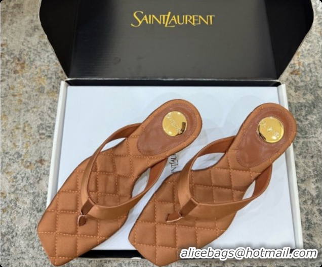 Charming Saint Laurent SIP Slides Sandal In Satin 4.5cm Heel Brown 6073145 2026