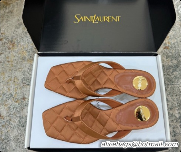 Charming Saint Laurent SIP Slides Sandal In Satin 4.5cm Heel Brown 6073145 2026