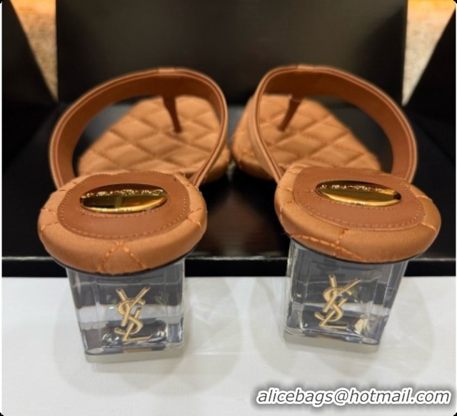 Charming Saint Laurent SIP Slides Sandal In Satin 4.5cm Heel Brown 6073145 2026