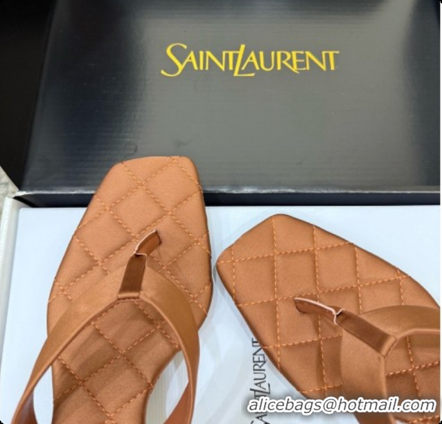 Charming Saint Laurent SIP Slides Sandal In Satin 4.5cm Heel Brown 6073145 2026