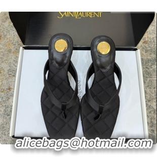 Pretty Style Saint Laurent SIP Slides Sandal In Satin 4.5cm Heel 6073145 Black 2026