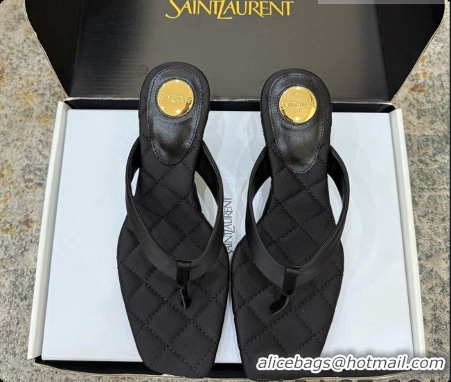 Pretty Style Saint Laurent SIP Slides Sandal In Satin 4.5cm Heel 6073145 Black 2026